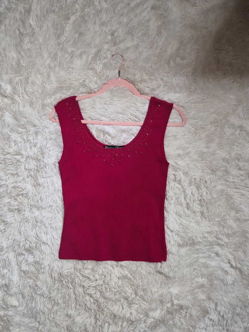 Womens Vintage Knit Beaded Tank Top Blouse Michelle Nicole Y2K Size Small Rayon